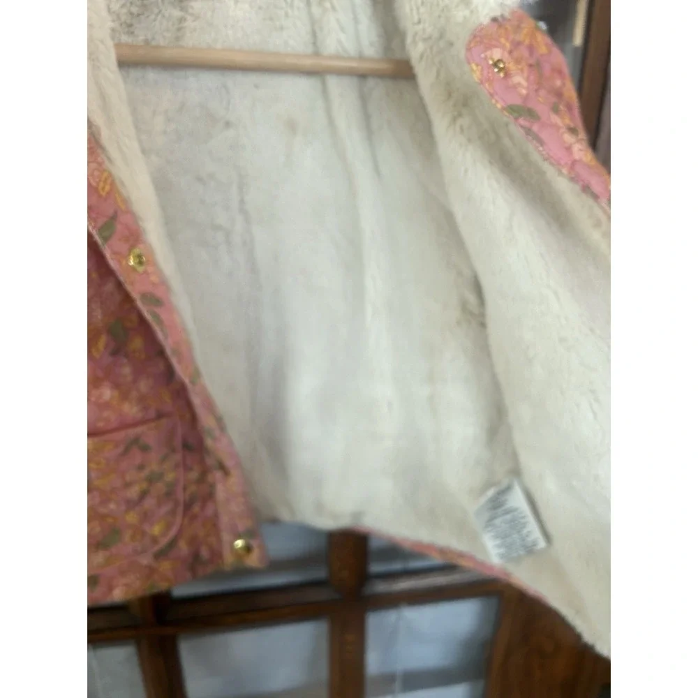 Louise Misha Jasmina Quilted Floral Jacket with Faux Fur Collar - Pink